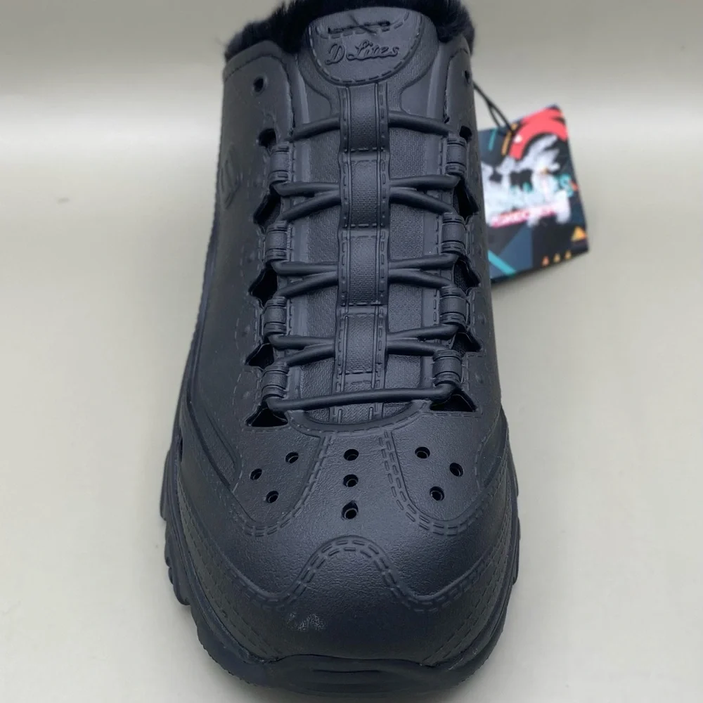 Skechers Foamies D’Lites 2.0 Fleece Lined Mule Sneakers Women’s 7 Black New - Picture 13 of 14